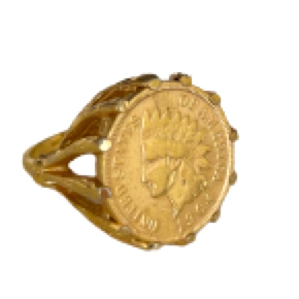 Indian Head Penny Ring 18k
Gold Electroblated Edwardian
Stvle